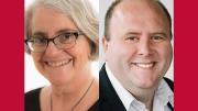 Portrait of Julie Reuben, Warren professor of the history of American education, newly appointed inaugural faculty dean of Phillips Brooks House Center, and Travis Lovett, the newly appointed assistant dean of civic engagement and service