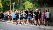 President Larry Bacow out for a run with students, August 28, 2018