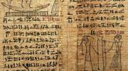 A fragment of a funerary papyrus with text from the ancient Egyptian Book of the Dead in hieratic script (from the Late Period, late eighth century B.C.E.. to 332 B.C.E.) 