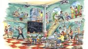 Illustration imagining the evolution of computer science at Harvard in a playful way