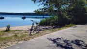 Bike trail scene of Classic Cape Cod sand, water, and sky 