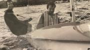 Jim Hammitt and a teammate sailing a Lark dinghy on the Charles River in 1976