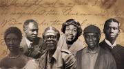 Composite illustration of African American poets Phillis Wheatley, Melvin B. Tolson, Dudley Randall, Gwendolyn Brooks, Yusef Komunyakaa, Paul Laurence Dunbar