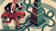 Illustration of a man commuting to work