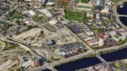 Aerial photograph of Allston, site of Harvard’s commercial enterprise campus