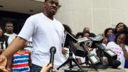 Photo of Bobby Johnson outside of Superior Court in New Haven on September 4, 2015, released from prison after nine years for a murder he did not commit