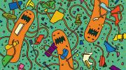 Fanciful illustration of plastic-eating microbes