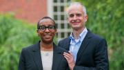 Claudine Gay and her husband, Christopher Afendulis, outside Houghton Library, June 13, 2023 