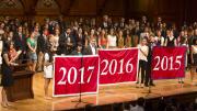 The College class of 2017 receives its banner.