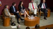 A panel of faculty specialists—including Oman professor of international relations R. Nicholas Burns, Tisch professor of history Niall Ferguson, Distinguished Service Professor and former dean Joseph S. Nye Jr., and international security program fellow Marisa L. Porges—discussed President Barack Obama’s proposal to take military action in Syria following that government’s use of chemical weapons to kill hundreds of civilians.