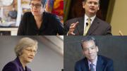 HILT conference participants: (top row) Melissa Franklin and Lawrence Lessig; (bottom row) Laurel Thatcher Ulrich and Robert Lue