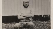T.R. in a sculling outfit, circa 1877, during his sophomore or junior year