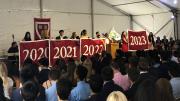 The class of 2023 displays its class year banner for the first time