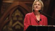 Drew Faust, speaking in Sanders Theatre on September 24