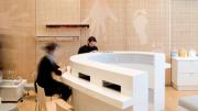 Customer stations for drying finger- and toenails can convert into a wet bar when the facility converts to a for-hire party venue.