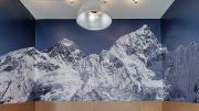 A Mount Everest photo enlivens Yak & Yeti, a Nepalese/Indian restaurant in Somerville, Massachusetts. 