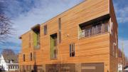 The award-winning Penn Street Lofts in Quincy, Massachusetts, include six residential units, each with its own balcony and pattern of windows.