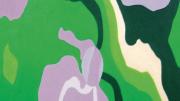 detail of a painting on scrap wood by Somerville artist Tova Speter, whose work is on display at the Arnold Arboretum