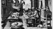 Photograph courtesy of the Sarah Campbell Blaffer Foundation, Houston. Hans Collaert the Younger, after Stradanus (Jan van der Straet), <i>Invention of the Compass,</i> from <i>Nova reperta</i> (New inventions and discoveries of modern times), c. 1599–1603. Engraving.