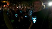 Students of the Harvard School of Engineering and Applied Sciences wore LED T-shirts with the school's insignia.