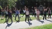 Dancers rehearse for performance as part of a "flash mob" in the University's 375th anniversary celebration on October 14.