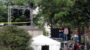 Light stands and LED rigging at Widener’s parapet