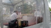 Under the tent: tight quarters for working