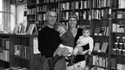 Happily at home: Brian Buckley, Katherine Hunter, and their children in the family’s poetry bookstore in Boulder.