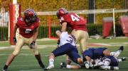 Off to the races: Tight end Kyle Juszczyk (44) shook off tacklers on a 59-yard pass play, giving Harvard a 28-0 halftime lead over Bucknell.