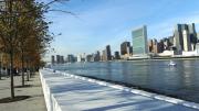 The park affords views across the East River to the United Nations, 300 yards away, an institution for which Roosevelt laid much of the groundwork.
