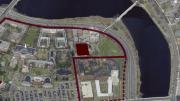 An aerial view indicating the site