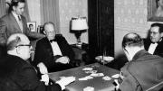 Ike, in a photo likely taken in the late 1940s when he was Army Chief of Staff, playing bridge with General Alfred Gruenther and others 