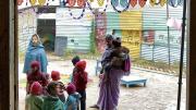 At a childcare center on a construction site in Gurgaon, near Delhi, children of construction workers receive more than just supervision: the center, operated by the NGO Mobile Crèches, provides education, food, and healthcare.