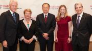 HSPH dean Julio Frenk (at right) with the school’s Centennial Medalists, Bill Clinton, Gro Harlem Brundtland, and Jim Yong Kim, and Chelsea Clinton, who received the inaugural HSPH Next Generation Award