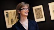 Jennifer Roberts in the fourth-floor gallery space of the Sackler Museum 