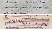 The upper image shows neumes from the ninth or tenth century; the lower image displays early fifteenth-century notation in the so-called <i>ars subtilior</i> style. 