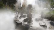Fog envelopes <i>Harbor Fog</i>, the installation that was constructed with stones salvaged from old seawalls.