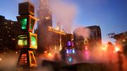 <i>Harbor Fog</i>'s motion-activated LED lights illuminate the fog.