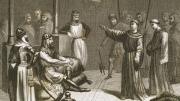 Franciscan monks established a global presence in the Middle Ages. Here, Saint Francis of Assisi (1181/1182-1226) is shown meeting Sultan Malek-el-Kamel (1180-1238) in North Africa. &copy;Prisma/UIG/Getty Images