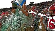 Familiar sights: Murphy received the celebratory traditional Gatorade shower after the 2007 win.