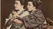 1870s Japan: a hand-tinted albumen print by Raimund von Stillfried showing two women posing