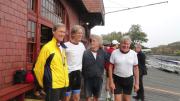 On Saturday morning, all nine crewmates were together for the first time since they began training. Here (from left), Roger Cheever, Scott Steketee, Gib Vincent, and Garrett Olmsted reunite.