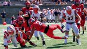 Capping a 98-yard drive, sophomore back Lavance Northington (2) dove into the end zone for the Crimson’s third touchdown against Brown.
