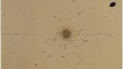 A heavily annotated print from a glass plate negative showing the Spiral Nebula, enlarged six times