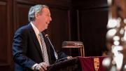 Photograph of President Lawrence S. Bacow at Morning Prayers in Memorial Church