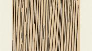 Print of black vertical lines of various lengths, some at a slight angle, filling a page lengthwise
