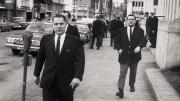Photograph of Jimmy Hoffa and Chuckie O’Brien near the federal courthouse, March 1, 1964