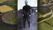 Charles Brickley pictures alone in an old-fashioned football uniform