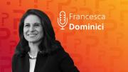 Francesca Dominici headshot over an orange background.