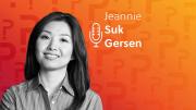 Jeannie Suk Gersen headshot over an orange background.
